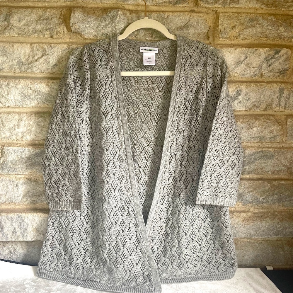 Reunited Clothing Gray Crochet‎ Cardigan Size L